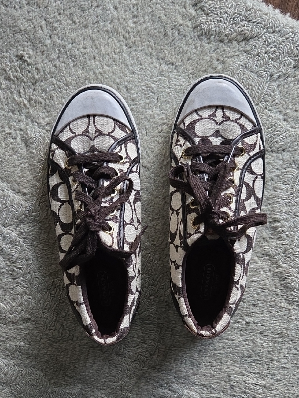 Coach Brown & Ivory Barrett Canvas Signature Sneakers Size 7.5 B - Picture 9 of 15